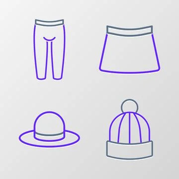 Set line Winter hat, Man, Skirt and Leggings icon. Vector Stock Illustration
