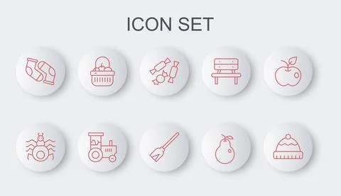 Set line Winter hat, Spider, Candy, Pear, Socks, Basket food, Tractor and Handle Illustration