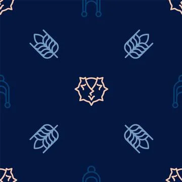 Set line Winter hat, Wheat and Chestnut on seamless pattern. Vector イラスト素材