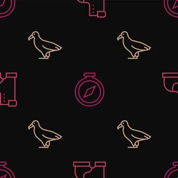 Set line Winter warm boot, Albatross and Compass on seamless pattern. Vector イラスト素材
