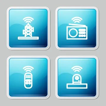 Set line Wireless antenna, Smart radio, remote control and security camera .. Stock Illustration