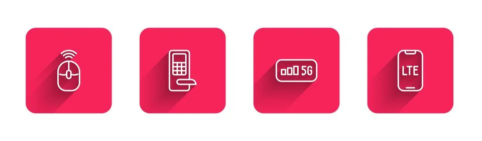 Set line Wireless computer mouse, Digital door lock, 5G wireless internet and Stock Illustration