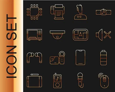 Set line Wireless computer mouse, Speaker mute, Joystick for arcade machine イラスト素材