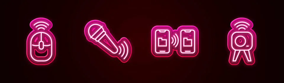 Set line Wireless computer mouse, microphone, Data transfer and storage and Web 스톡 일러스트