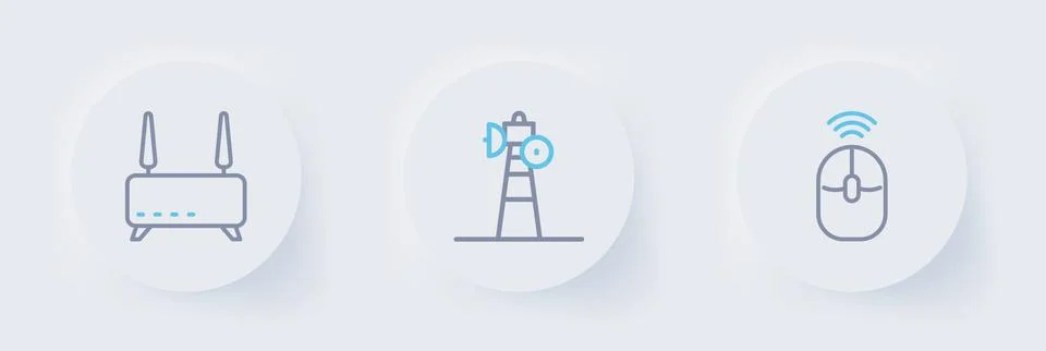 Set line Wireless computer mouse, Satellite dish and Router and wi-fi signa.. Stock Illustration
