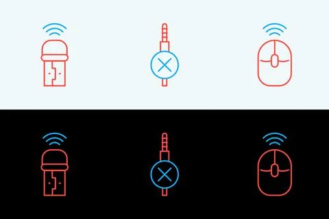 Set line Wireless computer mouse, Usb wireless adapter and No audio jack ic.. Illustrazione stock