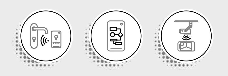 Set line Wireless Controlling CCTV security camera, Digital door lock with Stock Illustration