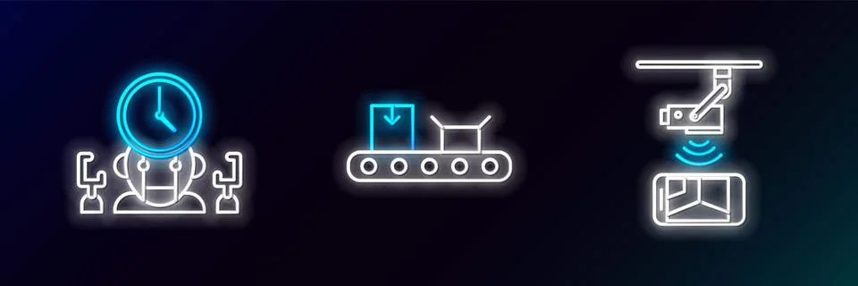 Set line Wireless Controlling CCTV security camera, Robot and digital time .. Stock Illustration