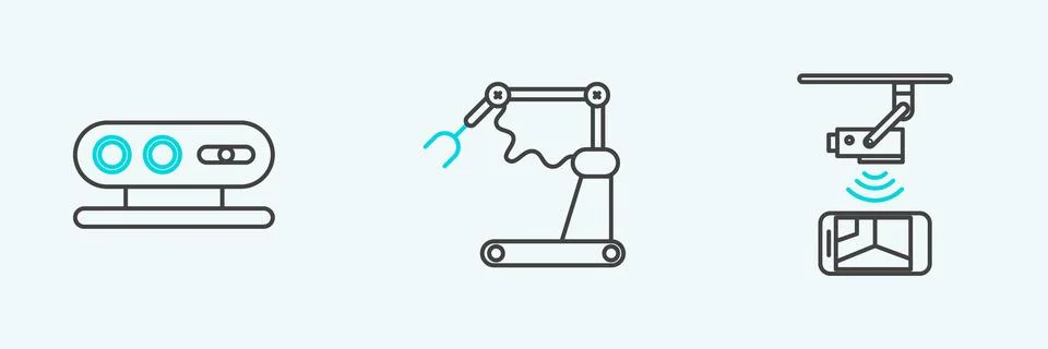 Set line Wireless Controlling CCTV security camera, 3d scanning system and .. Ilustración de archivo