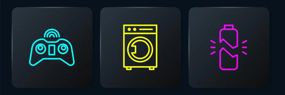 Set line Wireless gamepad, Broken battery and Washer. Black square button イラスト素材