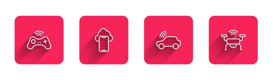 Set line Wireless gamepad, Cloud technology data, Smart car system and dron.. Stockillustratie