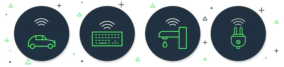 Set line Wireless keyboard, Smart water tap, car system with wireless and e.. Stock Illustration