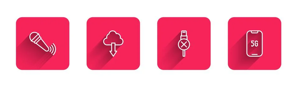 Set line Wireless microphone, Cloud download, No usb cable cord and Mobile with イラスト素材