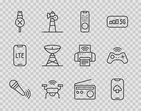 Set line Wireless microphone, Cloud technology data, Remote control, Smart drone 스톡 일러스트