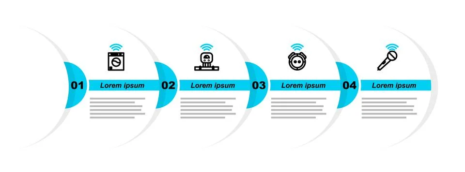 Set line Wireless microphone, Robot vacuum cleaner, Smart sensor and washer icon Stock Illustration