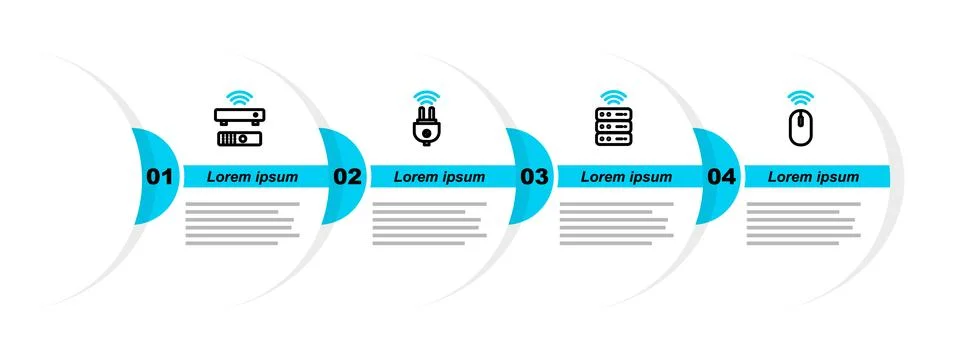 Set line Wireless mouse, Smart server, electric plug and TV box receiver icon Stock Illustration