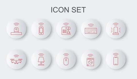 Set line Wireless smartphone, Smart drone, coffee machine, washer, security Stock Illustration
