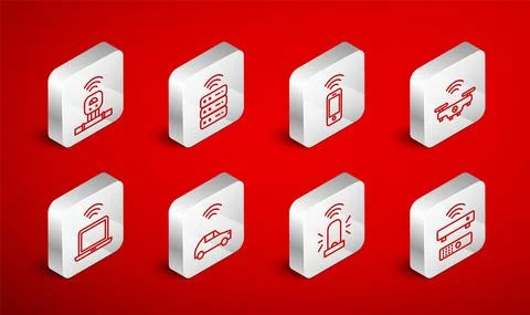 Set line Wireless TV box receiver, Smart server, smartphone, drone, flasher Stock Illustration