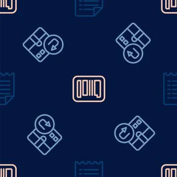 Set line Wish list template, Return cardboard box and Barcode on seamless Illustrazione stock