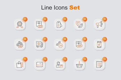 Set line Wish list template, Shopping basket, Buyer, Credit card, Mobile sh.. Stock Illustration