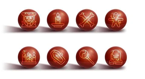 Set line Witch, Burning candle, Voodoo doll, Lollipop, Coffin with cross Ilustração Stock