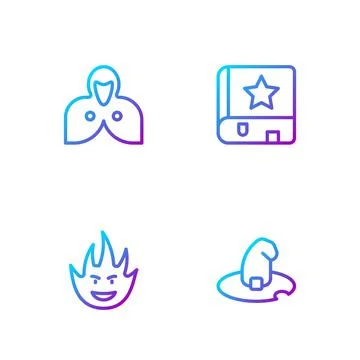 Set line Witch hat, Fire flame, Mantle, cloak, cape and Ancient magic book Ilustración de archivo