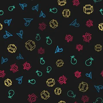 Set line Witch hat, Pear, Sweater and Spider on seamless pattern. Vector Stock Illustration