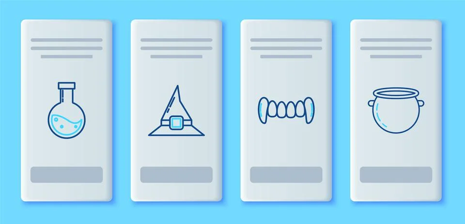 Set line Witch hat, Vampire teeth, Bottle with potion and Halloween witch Stock-Illustration