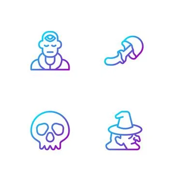 Set line Witch, Skull, Wizard warlock and Psilocybin mushroom. Gradient col.. Stock-Illustration