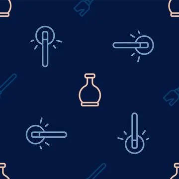 Set line Witches broom, Magic wand and Bottle with potion on seamless pattern Stock Illustration