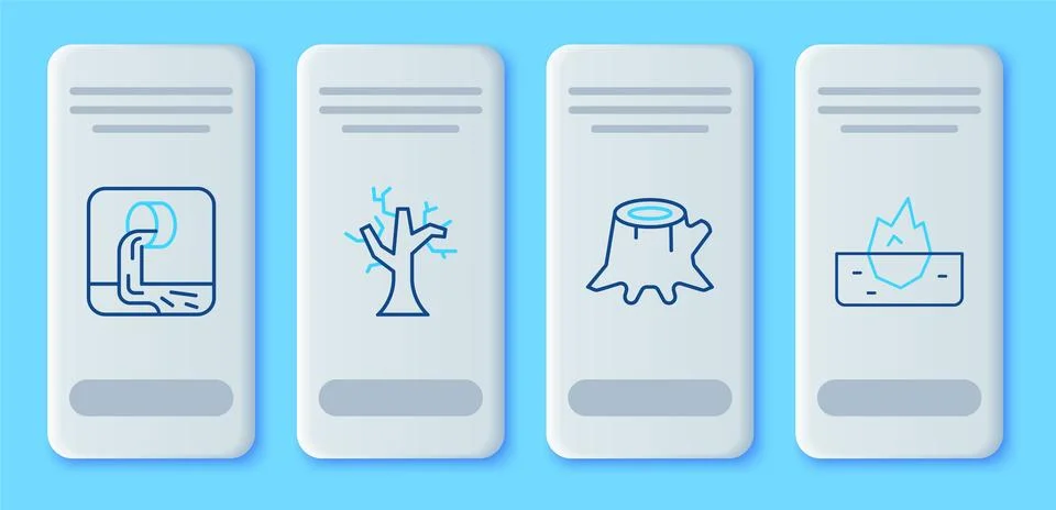 Set line Withered tree, Tree stump, Wastewater and Iceberg icon. Vector Stock Illustration