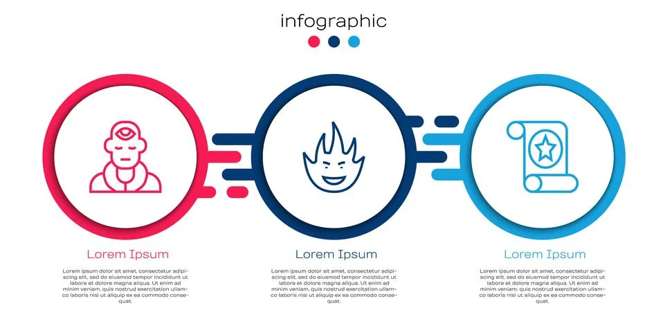 Set line Wizard warlock, Fire flame and Magic scroll. Business infographic Illustrazione stock
