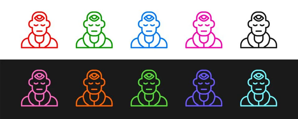 Set line Wizard warlock icon isolated on black and white background. Vector Ilustração Stock
