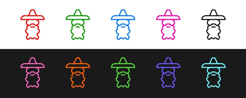 Set line Wizard warlock icon isolated on black and white background.  Vector Ilustração Stock