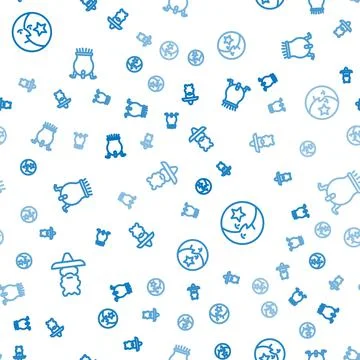 Set line Wizard warlock, Moon and stars and Witch cauldron on seamless pattern Stock Illustration