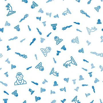 Set line Wizard warlock, Zombie hand and Magic staff on seamless pattern. Vector Stock Illustration