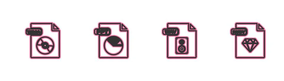 Set line WMA file document, WAV, PPT and RUBY icon. Vector Stock Illustration