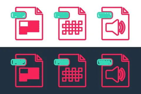 Set line WMA file document, PDF and PNG icon. Vector 스톡 일러스트