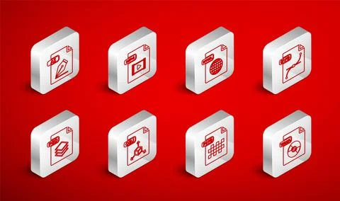 Set line WMA file document, MP4, HTML, SVG, PNG, AI, OBJ and PSD icon. Vector Stock Illustration