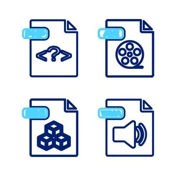 Set line WMA file document, 3DS, AVI and PHP icon. Vector イラスト素材