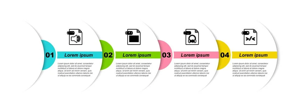Set line WMA file document, XLS, MP3 and XSL. Business infographic template.  Stock Illustration