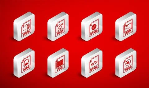 Set line WMA file document, RAW, HTML, TIFF, XLS and MP3 icon. Vector 스톡 일러스트