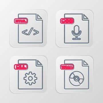 Set line WMA file document, DLL, OGG and HTML icon. Vector Stockillustratie