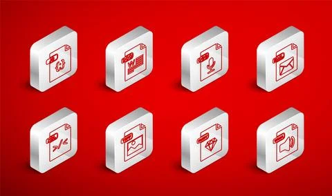 Set line WMA file document, DOC, OGG, EML, RUBY, JS, TIFF and XSL icon. Vecto 库存插图