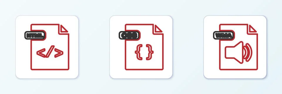 Set line WMA file document, HTML and CSS icon. Vector 스톡 일러스트