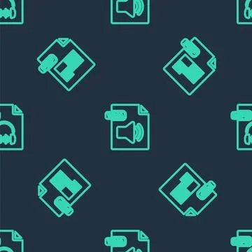Set line WMA file document, PDF and MP3 on seamless pattern. Vector 스톡 일러스트