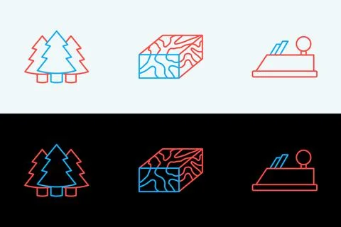 Set line Wood plane tool, Christmas tree and Wooden beam icon. Vector イラスト素材