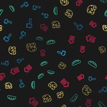 Set line Wooden axe, Bread loaf, Potato and outdoor toilet on seamless pattern イラスト素材