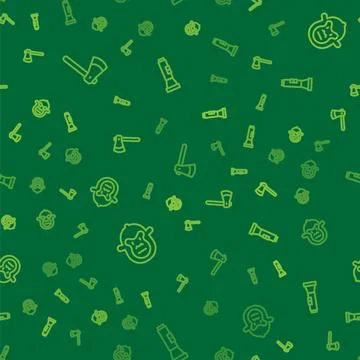 Set line Wooden axe, Monkey and Flashlight on seamless pattern. Vector 스톡 일러스트
