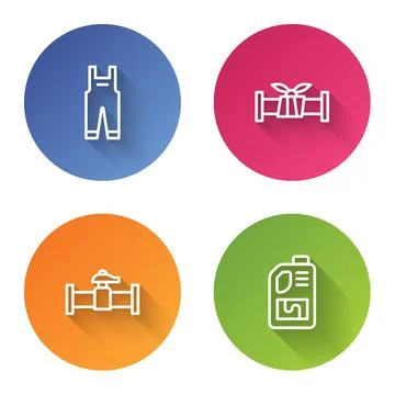 Set line Work overalls, Industry metallic pipe, and valve and Drain cleaner Stock Illustration